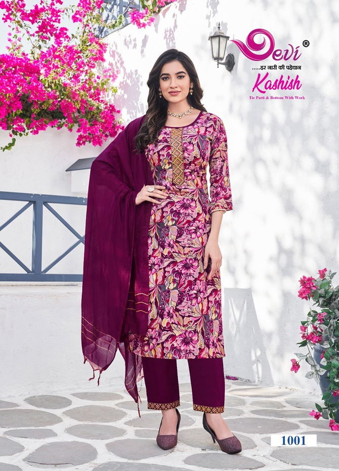 Kashish Vol 1 By Devi Rayon Printed Kurti With Bottom Dupatta Wholesale Shop In Surat